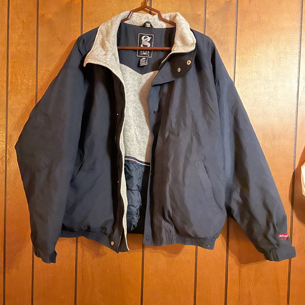 Vintage men’s Gear for sports coat, 2xxl cloth navy blue and gray inside